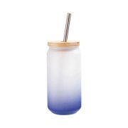 Sklenice 550 ml s bambusovým víčkem matná - tmavě modrý gradient sublimace termotransfer