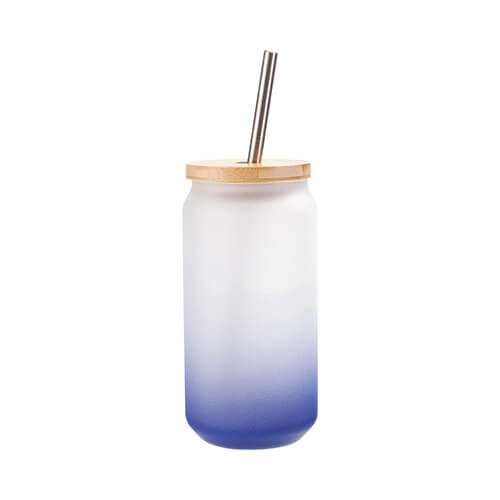 Sklenice 550 ml s bambusovým víčkem matná - tmavě modrý gradient sublimace termotransfer - 1