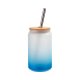 Sklenice 400 ml s bambusovým víčkem matná - modrý gradient sublimace termotransfer - 1