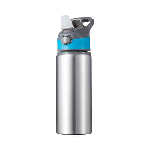 Láhev hliníková 650 ml stříbrná - modro-šedý uzávěr sublimace termotransfer