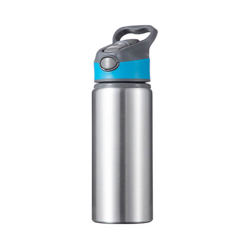 Hliníková láhev stříbrná 650 ml s modrošedým uzávěrem sublimace termotransfer
