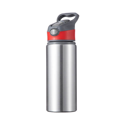 Hliníková láhev stříbrná 650 ml s červenošedým uzávěrem sublimace termotransfer