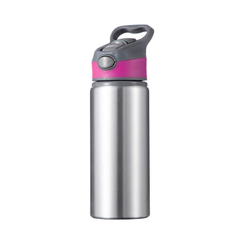 Hliníková láhev stříbrná 650 ml s růžovošedým uzávěrem sublimace termotransfer