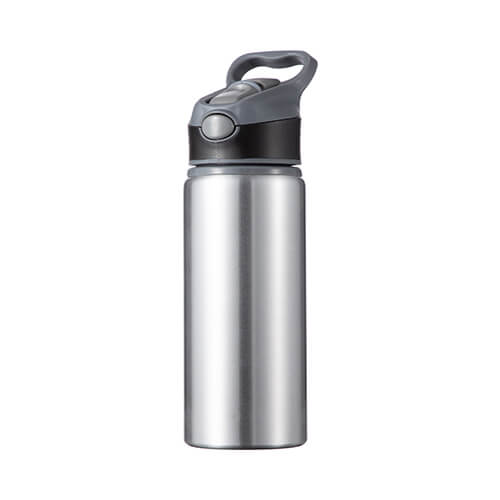 Hliníková láhev stříbrná 650 ml s černošedým uzávěrem sublimace termotransfer