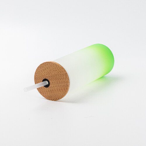 Sklenice 500 ml s bambusovým víčkem matná - zelený gradient sublimace termotransfer - 2