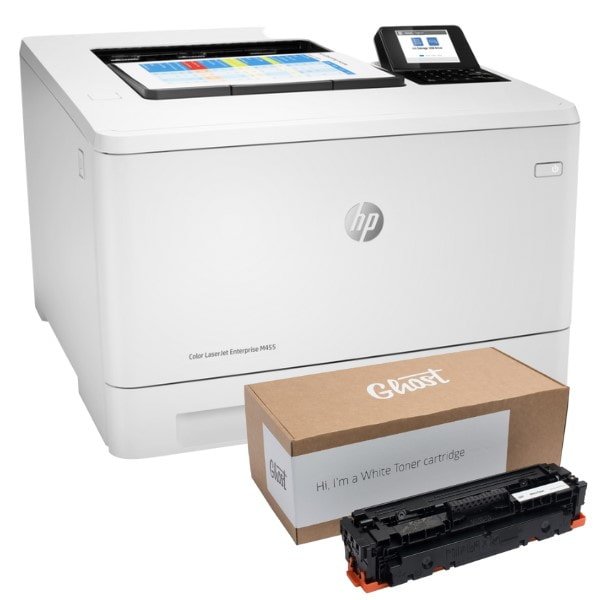 Tiskárna na potisk bavlny HP Color LaserJet Enterprise M455dn+ bílý toner Ghost - 1