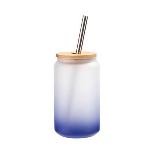 Sklenice 400 ml s bambusovým víčkem matná - tmavě modrý gradient sublimace termotransfer - 1