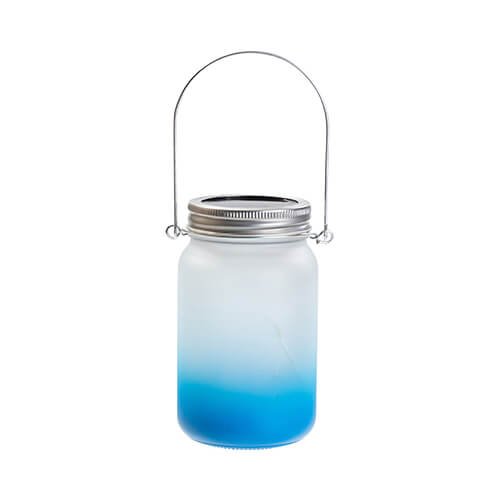 Skleněná lucerna s kovovou rukojetí 450 ml s modrým gradientem sublimace termotransfer - 1