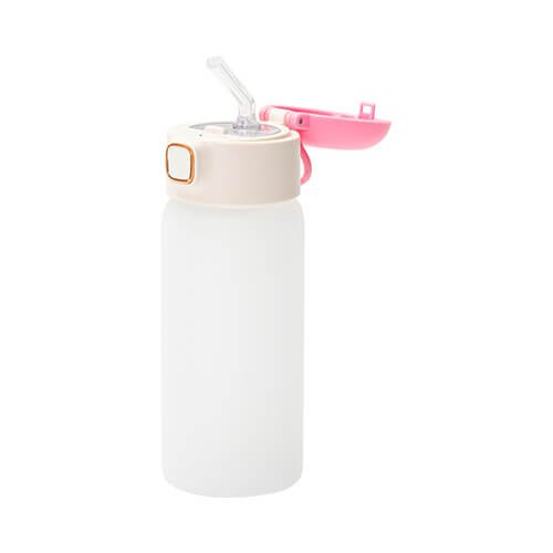 Dětská láhev skleněná 450 ml se silikonovým brčkem - růžový uzávěr sublimace termotransfer - 3