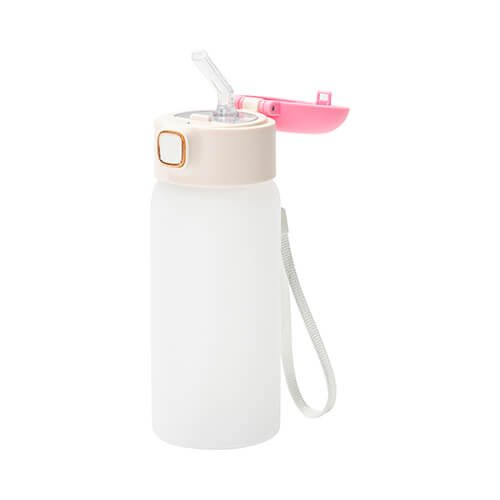 Dětská láhev skleněná 450 ml se silikonovým brčkem - růžový uzávěr sublimace termotransfer - 4