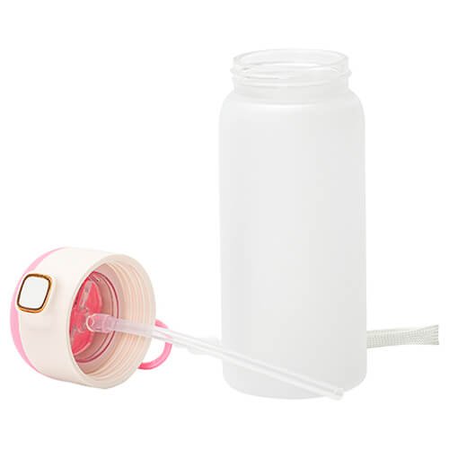 Dětská láhev skleněná 450 ml se silikonovým brčkem - růžový uzávěr sublimace termotransfer - 5