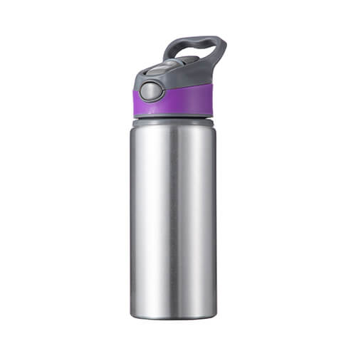 Hliníková láhev stříbrná 650 ml s fialovošedým uzávěrem sublimace termotransfer