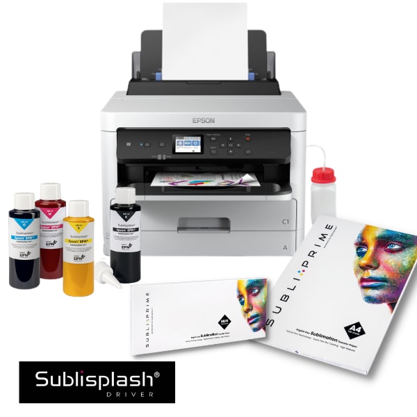 Sublimační tiskárna Epson WorkForce A4 + inkousty Sublisplash 125 ml+ sublimační papíry a Sublisplash Driver