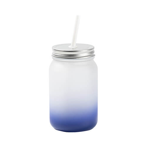 Sklenice "Mason Jar" 450 ml bez ouška matná - tmavě modrý gradient sublimace termotransfer