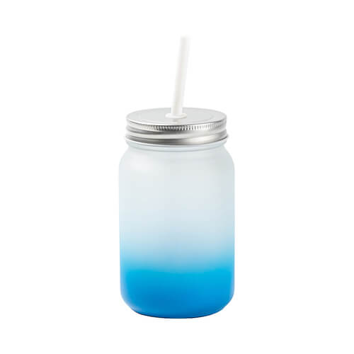 Sklenice "Mason Jar" 450 ml bez ouška matná -  modrý gradient sublimace termotransfer